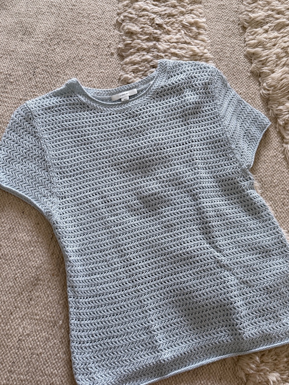 Vince Pale Blue Open Crochet Short Sleeve Top